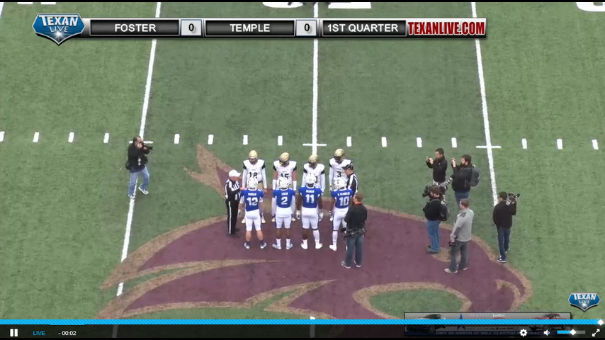 Foster vs Temple 12/10/16 2pm cst from Bobcat Stadium in San Marcos, Texas