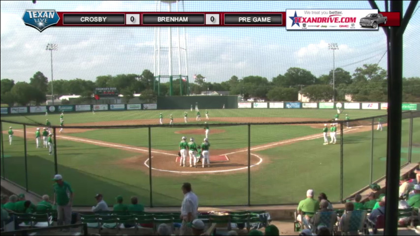 Crosby vs Brenham Baseball game 2 of 3 game series 5-26-17 @ Brenham 6:30pm
