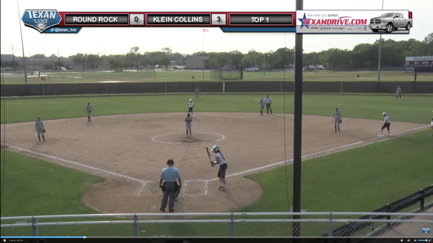 Klein Collins vs Round Rock UIL AREA ROUND Softball Playoffs Game 1 5-3-2018 6PM cst @ A&M Consolidated H.S College Station