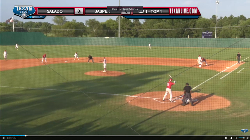 Salado vs. Jasper GAME 1 ~ 5-31-2018 7PM cst @ Montgomery HS