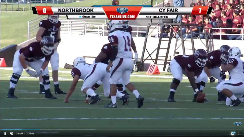 Northbrook vs Cy Fair 9-15-2018 6pm at Pridgeon Stadium