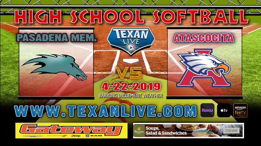 Pasadena Memorial vs Atascocita - Softball - Varsity - Tie Breaker - 5:30PM- 4/22/19