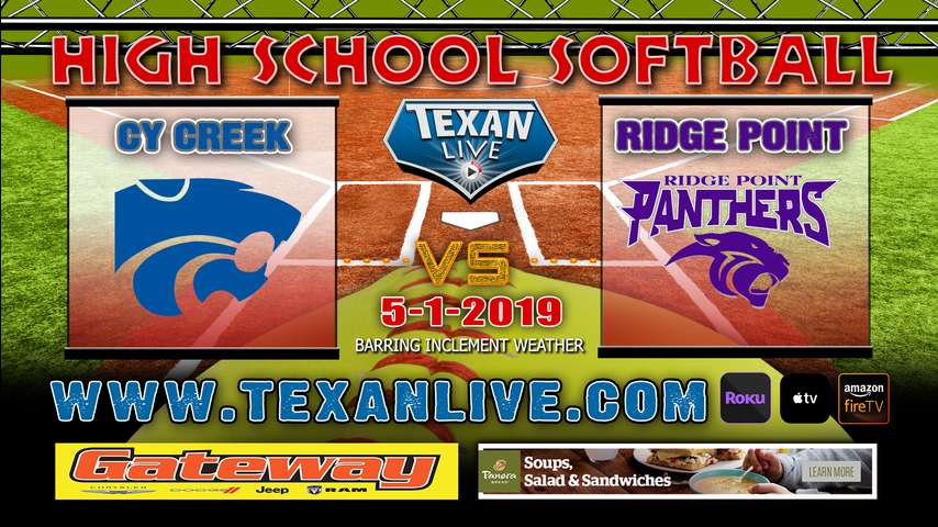 Ridge Point vs Cy Creek - One Game Playoff - Area Playoffs - Softball - Varsity - 6:30PM- 5/1/19