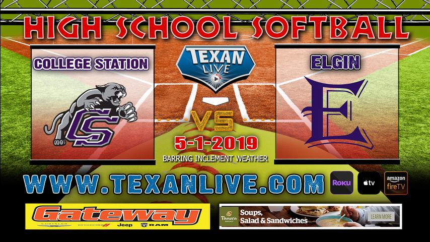 College Station vs Elgin - Softball - Varsity - Area Round - 4PM - 5/1/2019 - Playoffs