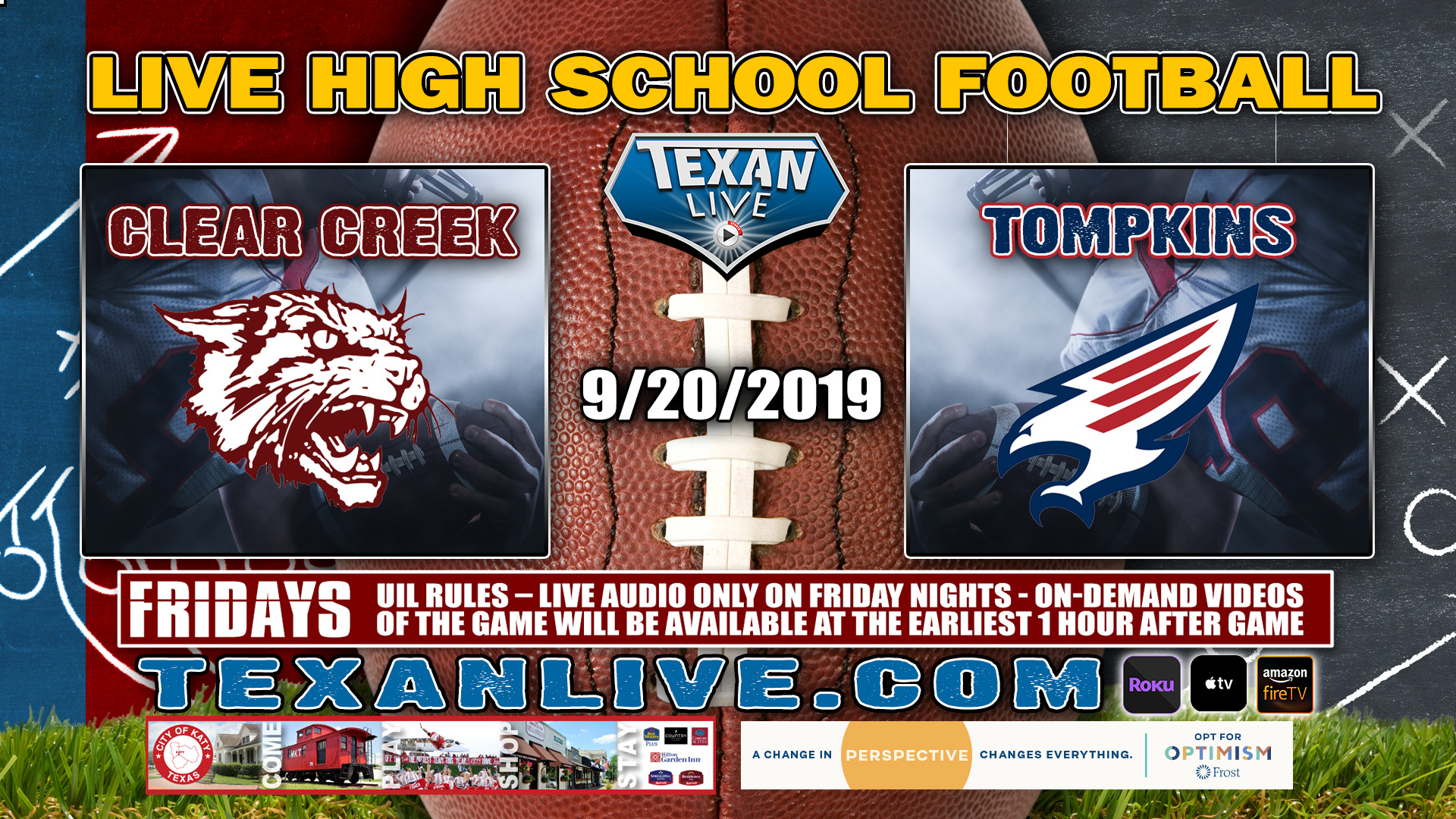 Clear Creek vs Tompkins - 9/20/2019 - 7:30PM - Football - Rhodes Stadium