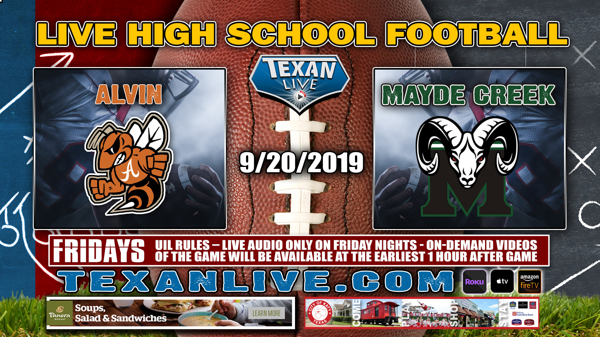 Mayde Creek vs Alvin - 9/20/2019 - 7:00PM - Football - Freedom Field