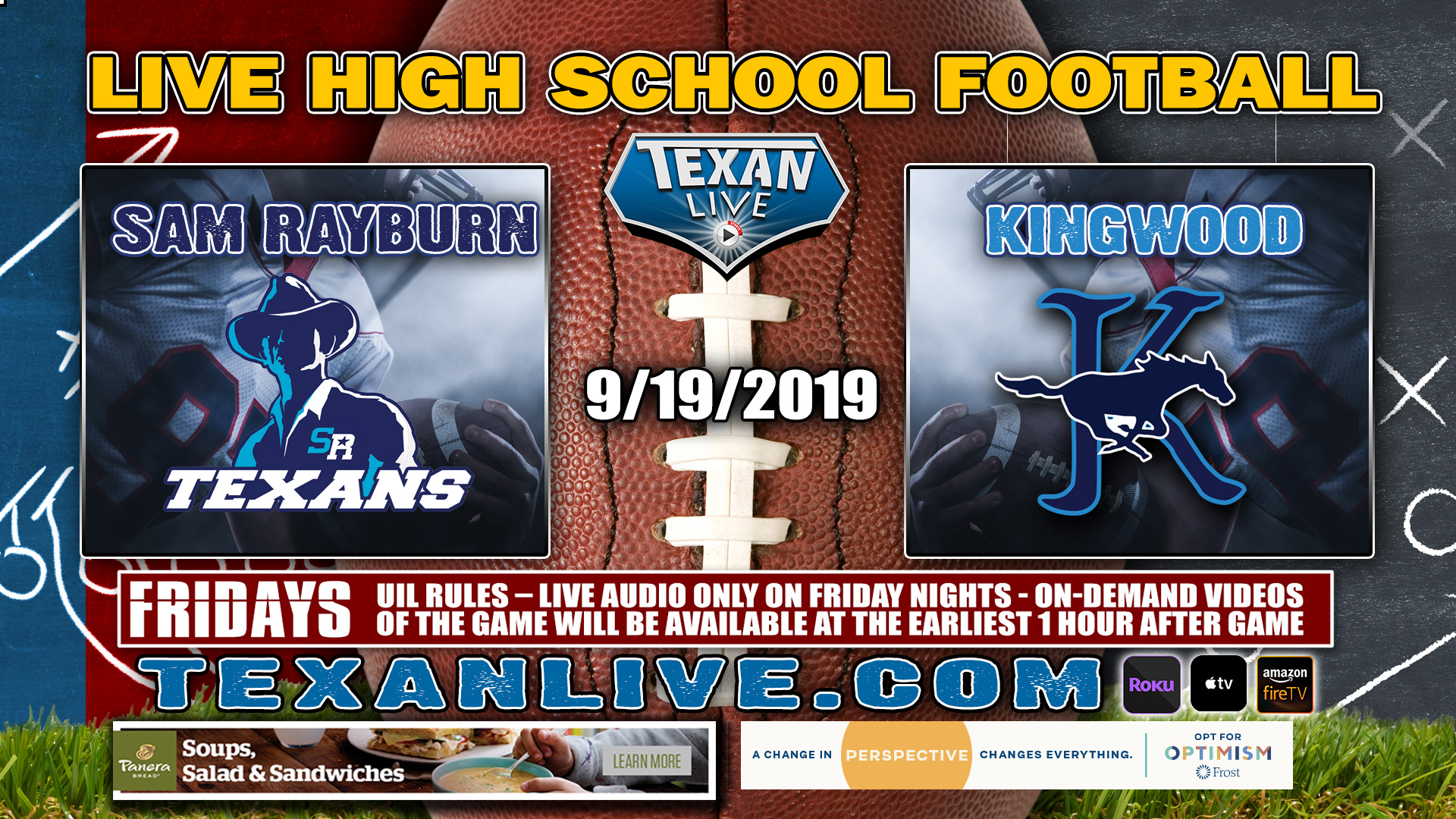 Sam Rayburn vs Kingwood - 9/21/2019 - 2:00PM - Football - Pasadena Veterans Memorial Stadium
