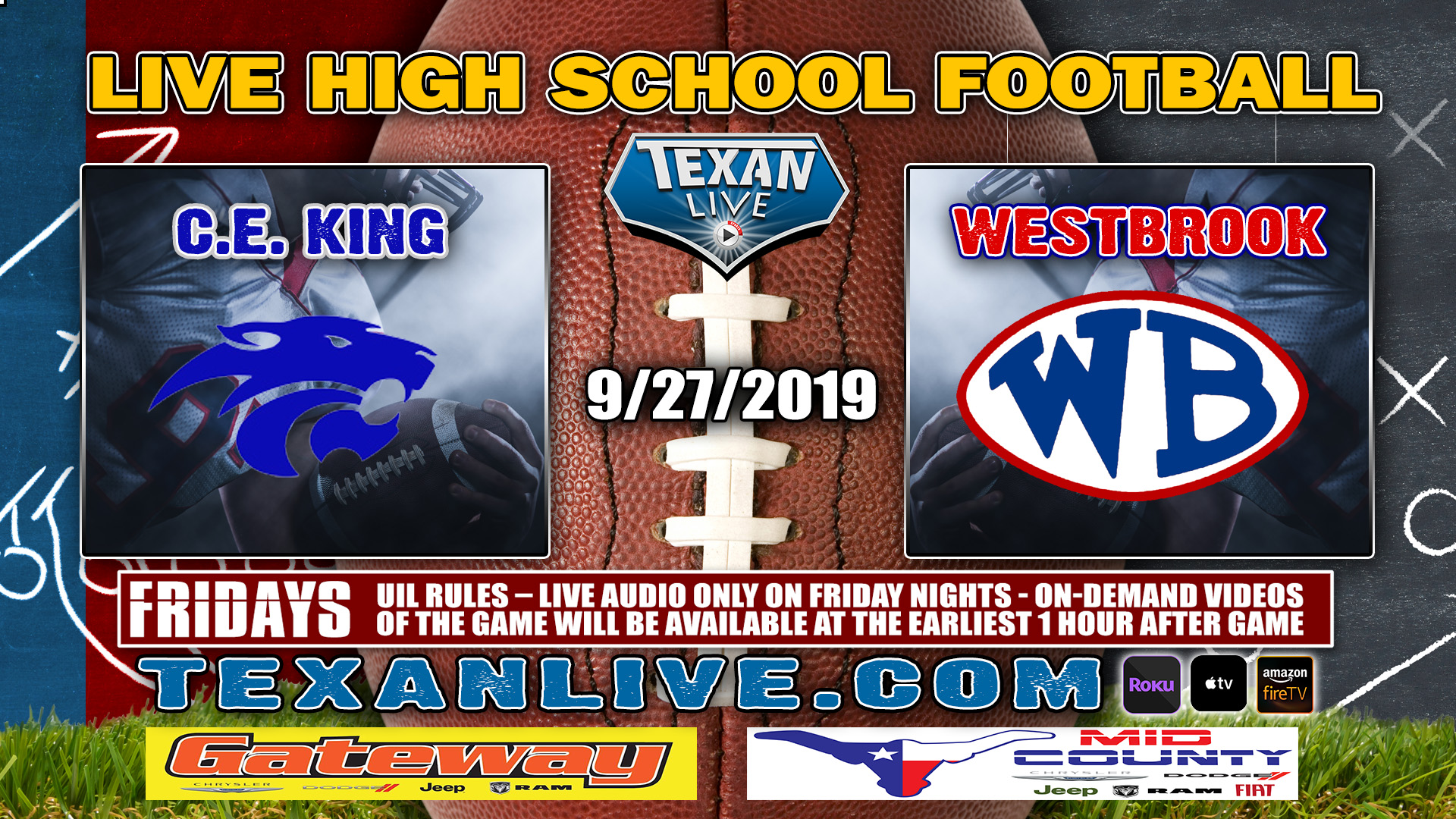 C.E. King vs Westbrook - 9/27/2019 - 7:00PM - Football - Beaumont ISD Stadium