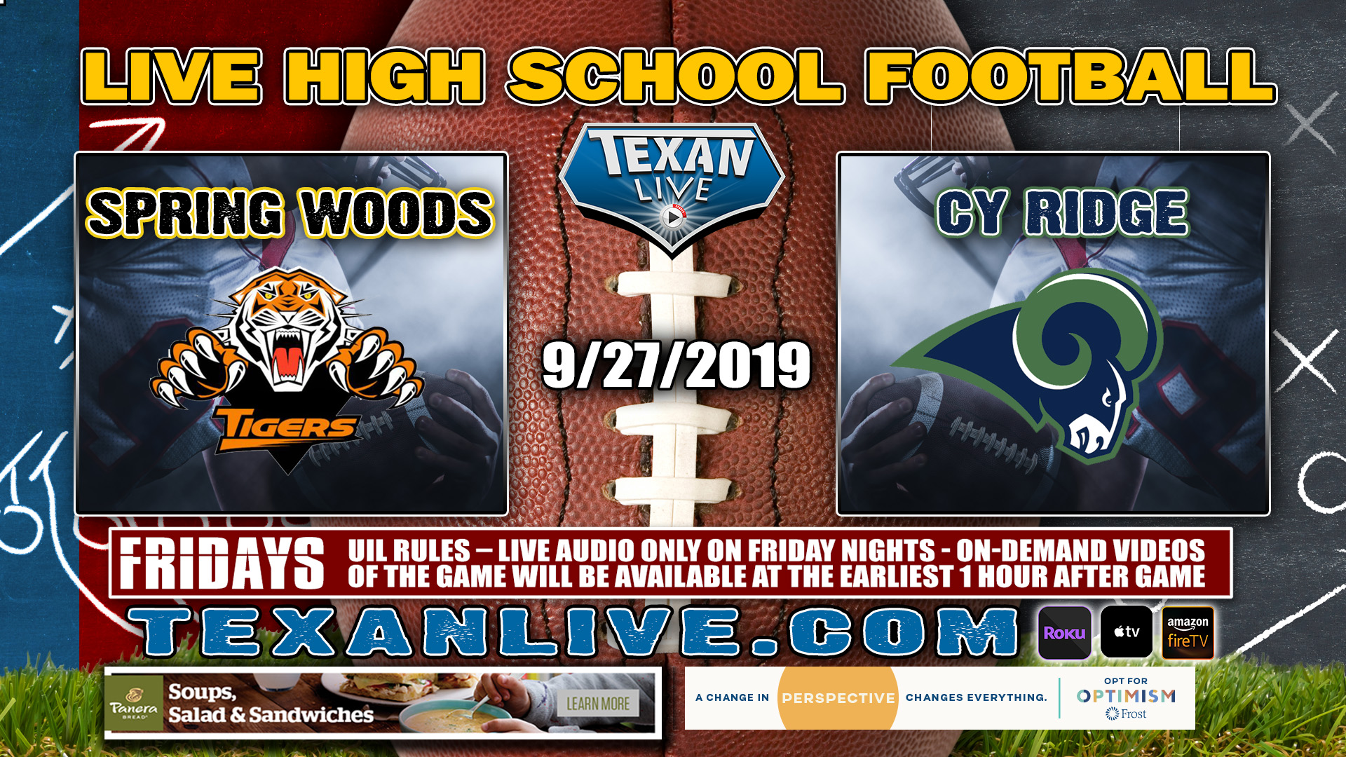 Spring Woods vs Cy Ridge - 9/27/2019 - 7:00PM - Football - Pridgeon Stadium