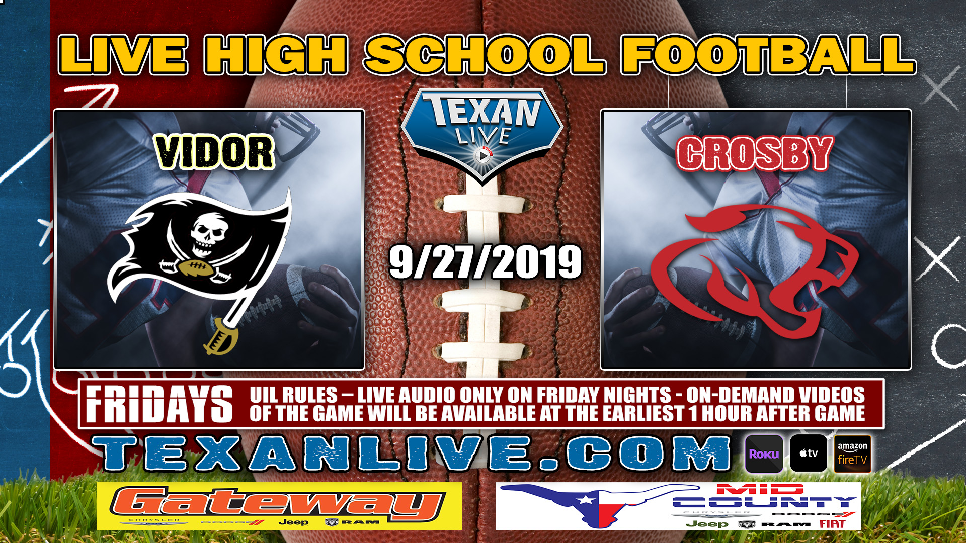 Vidor vs Crosby - 9/27/2019 - 7:30PM - Football - Cougar Stadium
