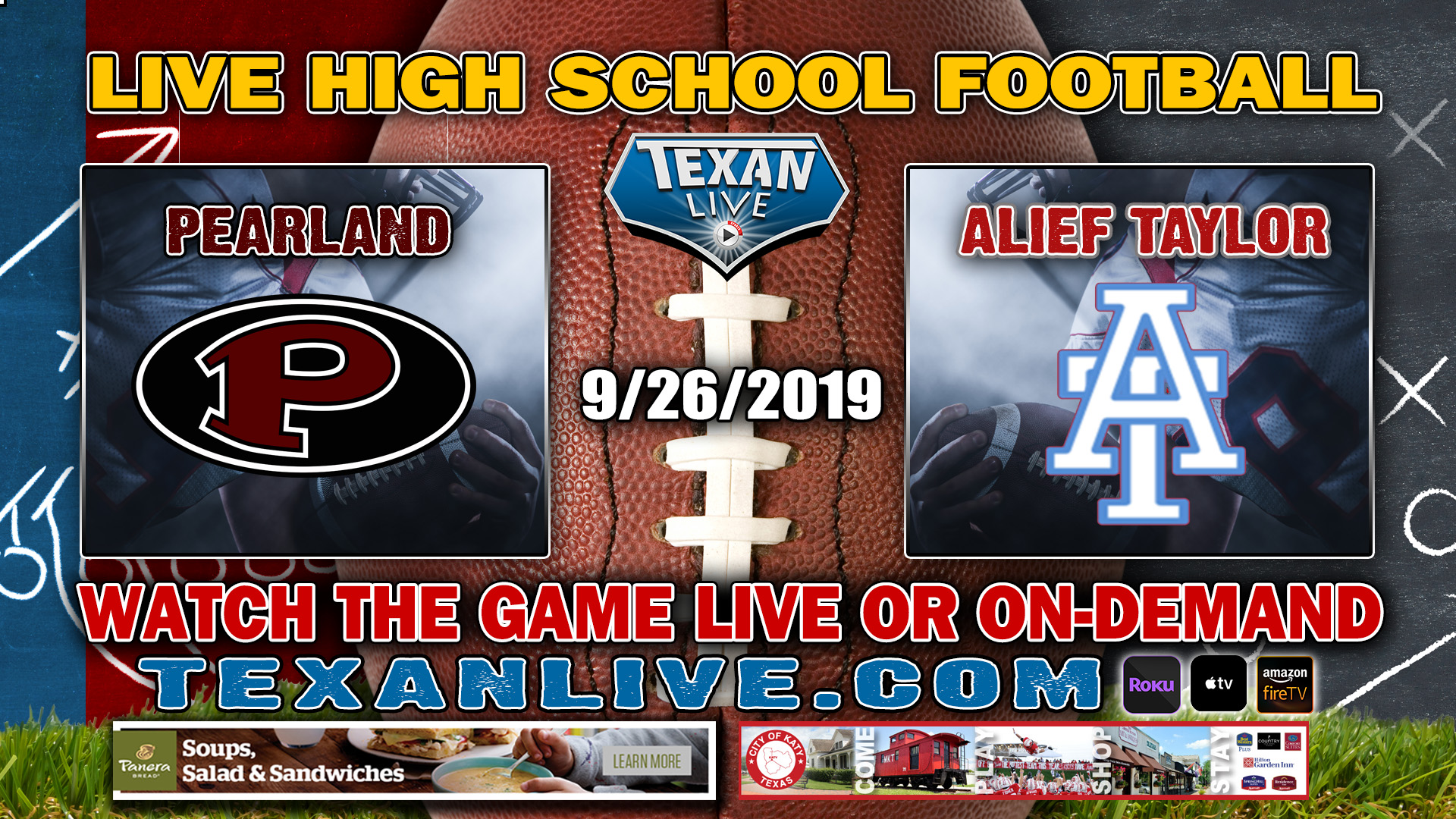 Pearland vs Alief Taylor – 9/26/2019 – 7PM – Football – Crump Stadium