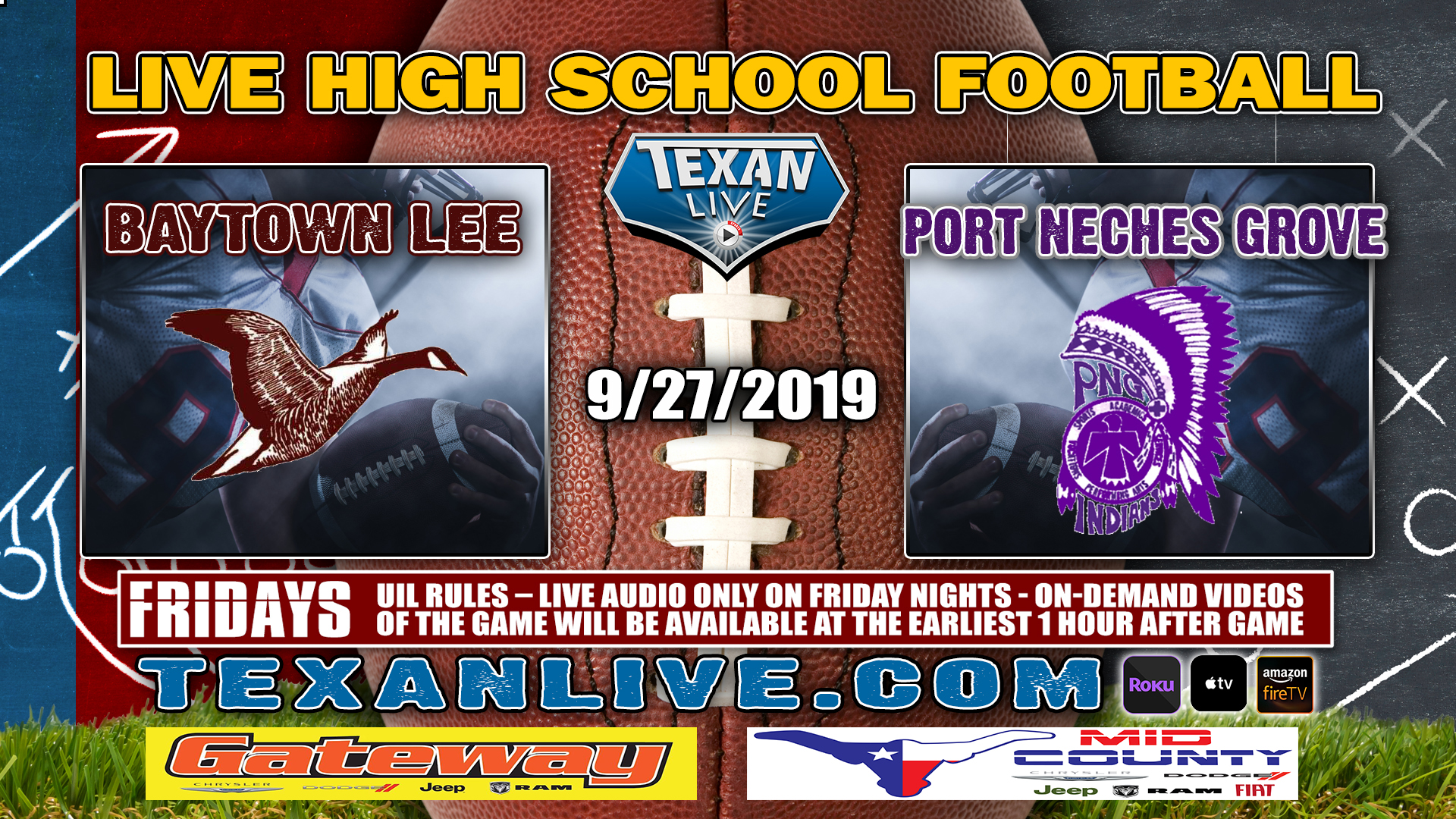 Lee vs Port Neches Groves - 9/27/2019 - 7:00PM - Football - Indian Stadium