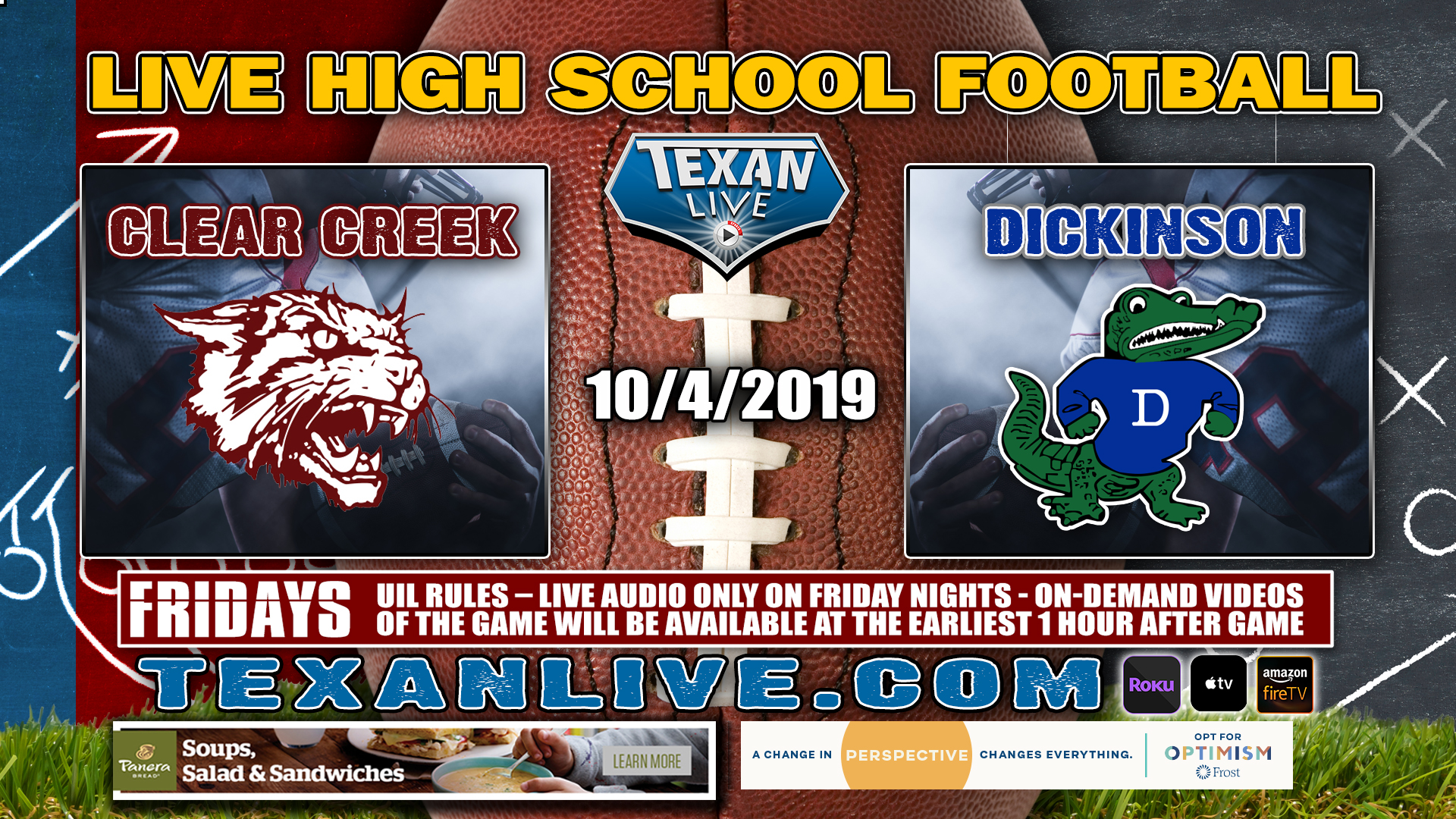 Dickinson vs Clear Creek - 10/4/2019 - 7:00PM - Football - Veterans Memorial stadium