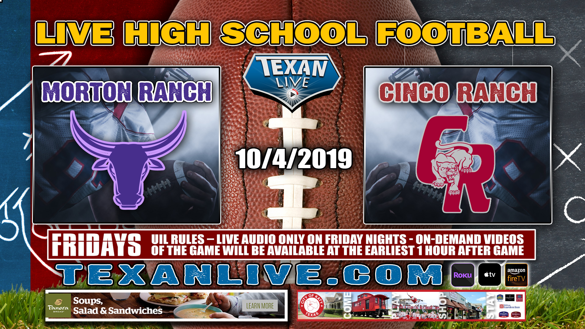 Morton Ranch vs Cinco Ranch - 10/4/2019 - 7:30PM - Football - Rhodes Stadium