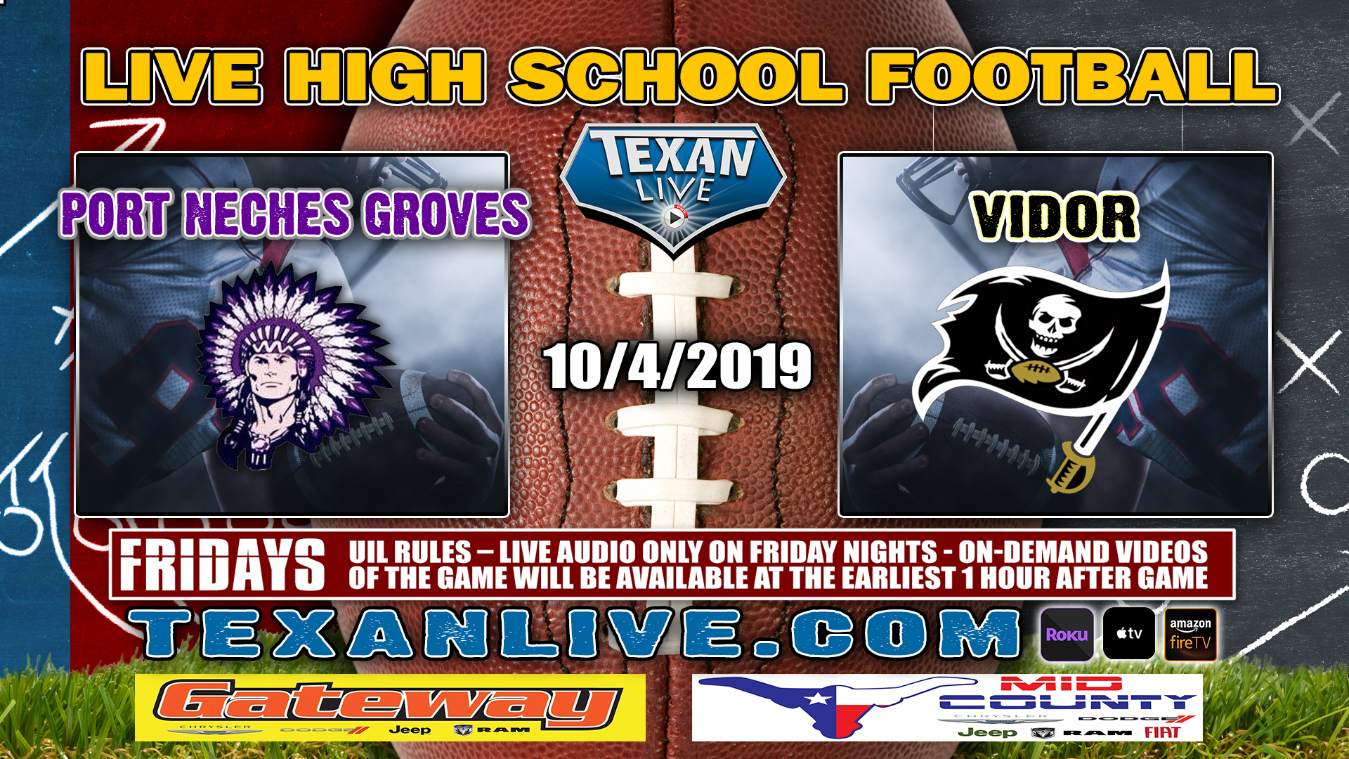 Port Neches Groves vs Vidor - 10/4/2019 - 7:00PM - Football - Pirate Stadium
