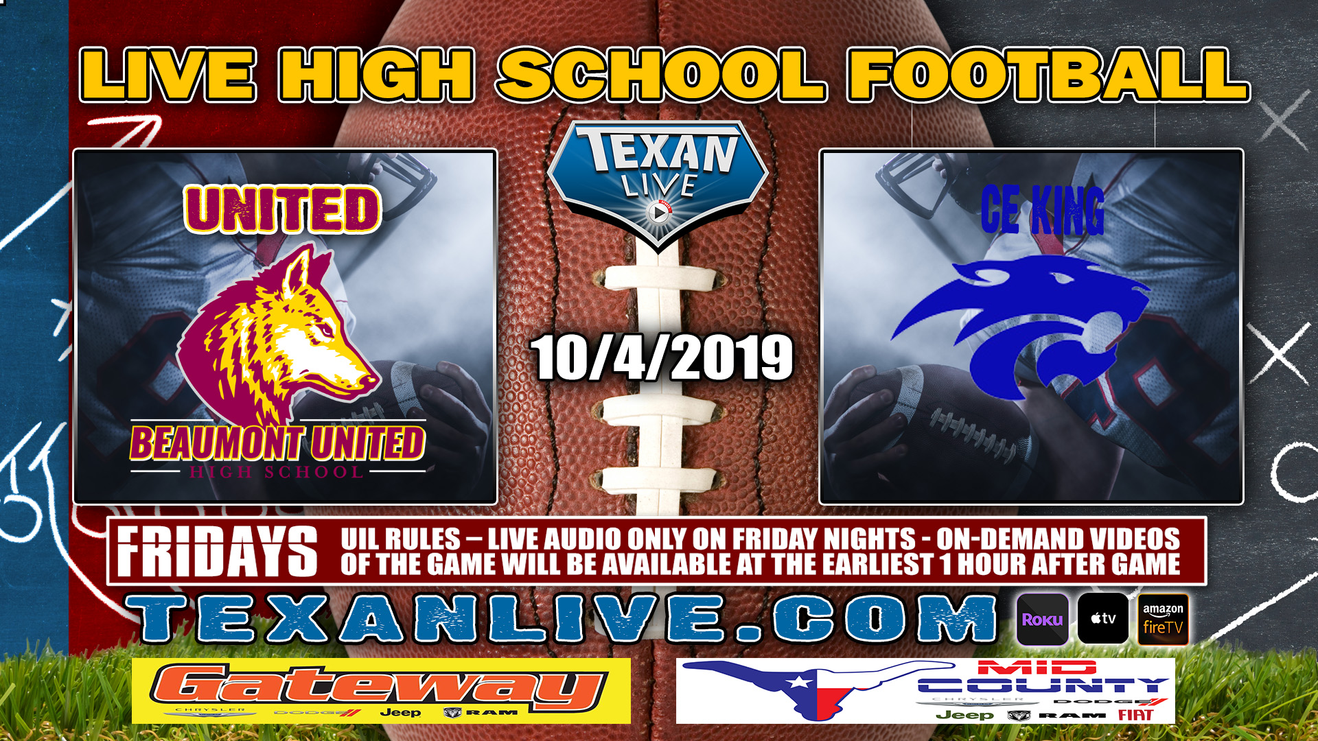 Beaumont United vs C.E. King - 10/11/2019 - 7:00PM - Football 