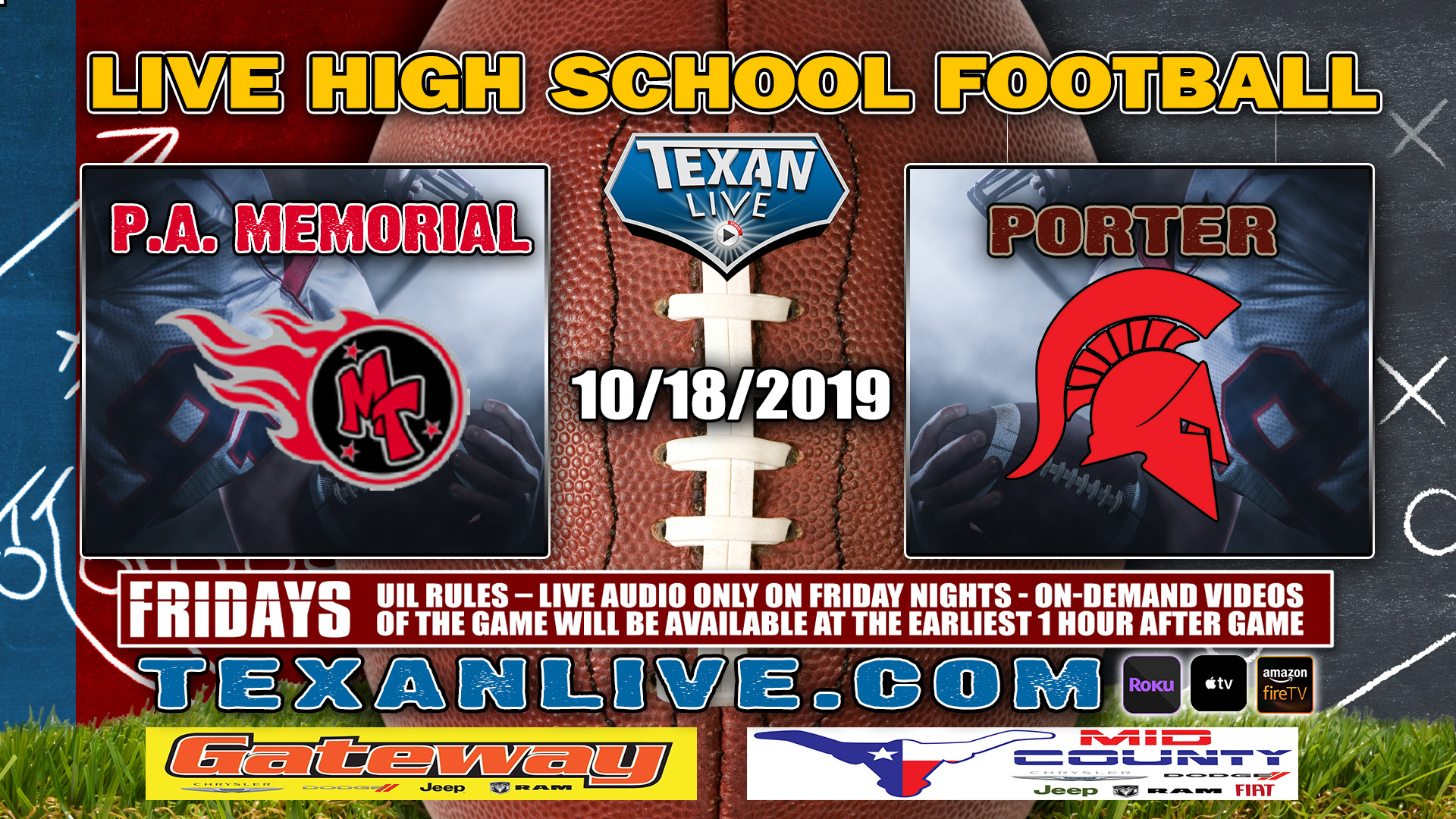 Port Arthur Memorial vs Porter - 10/18/2019 - 7:00PM - Football - Texan Drive Stadium