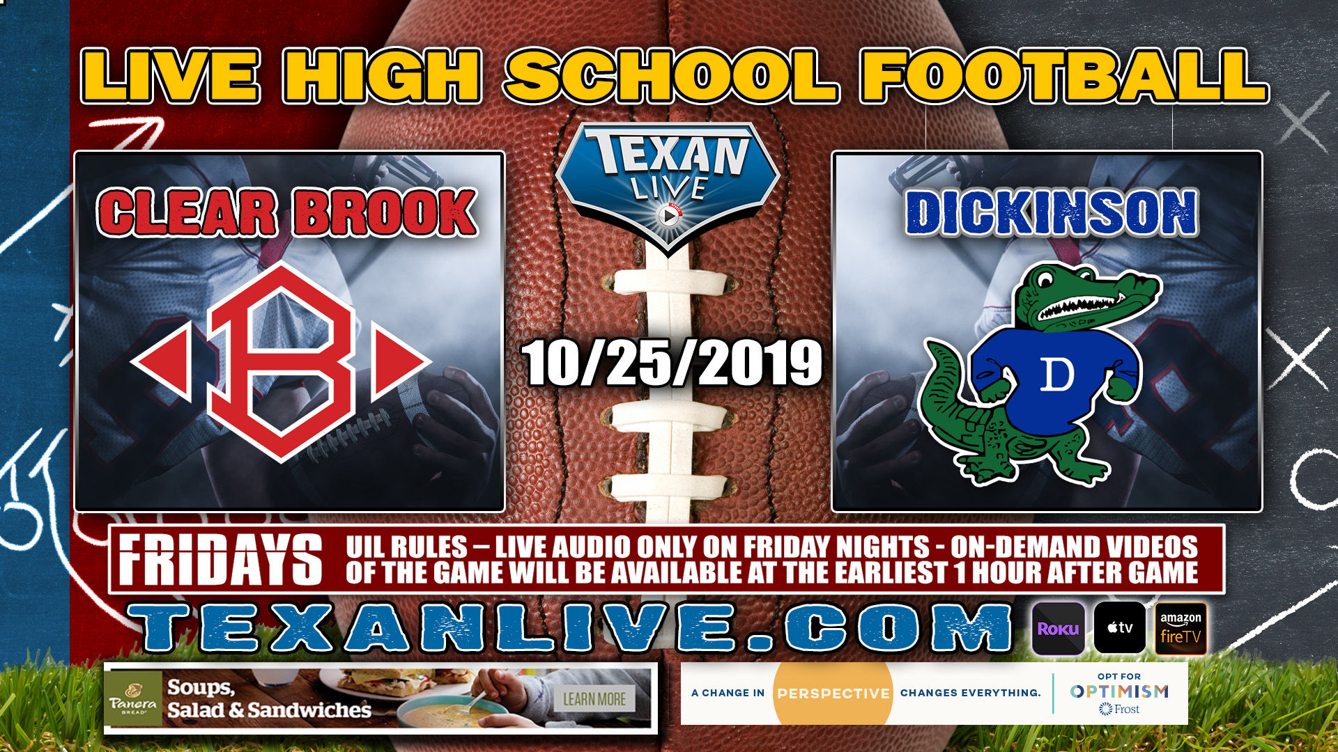 Clear Brook vs Dickinson - 7:00 PM - 10/25/2019 - Vitanza Stadium