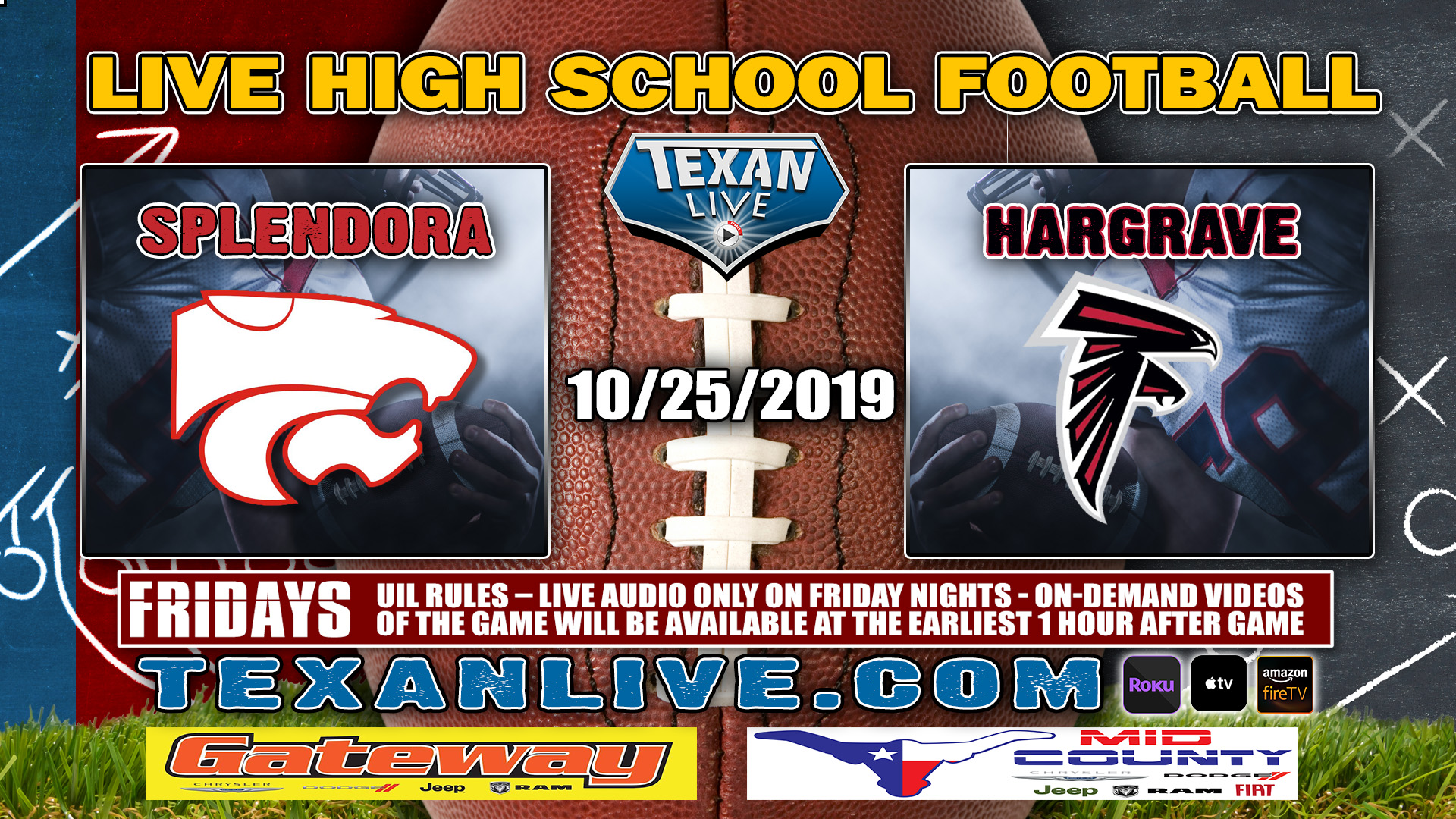 Splendora vs Huffman Hargrave - 7:00 PM - 10/25/2019 - Falcon Stadium