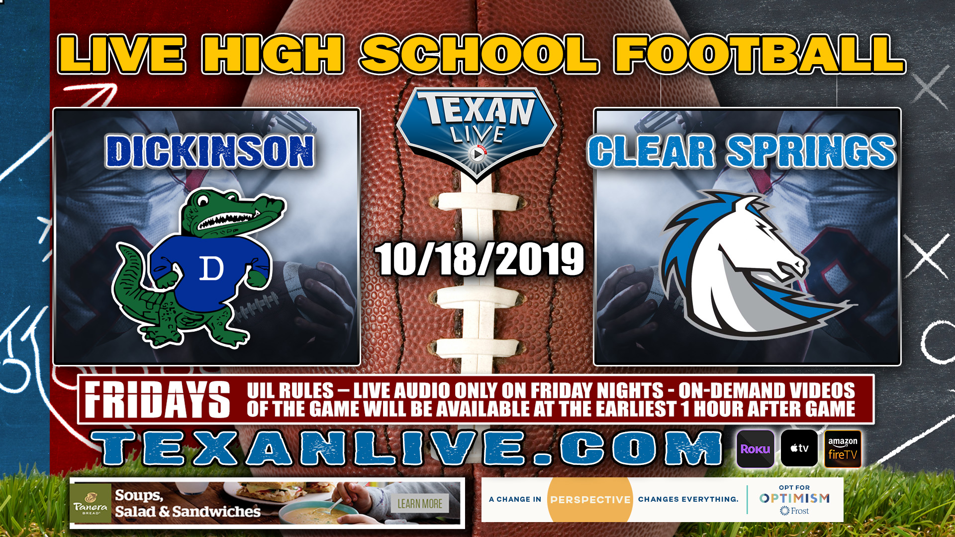 Dickinson vs Clear Springs - 7:00 PM - 10/18/19 - Football - Challenger Stadium 