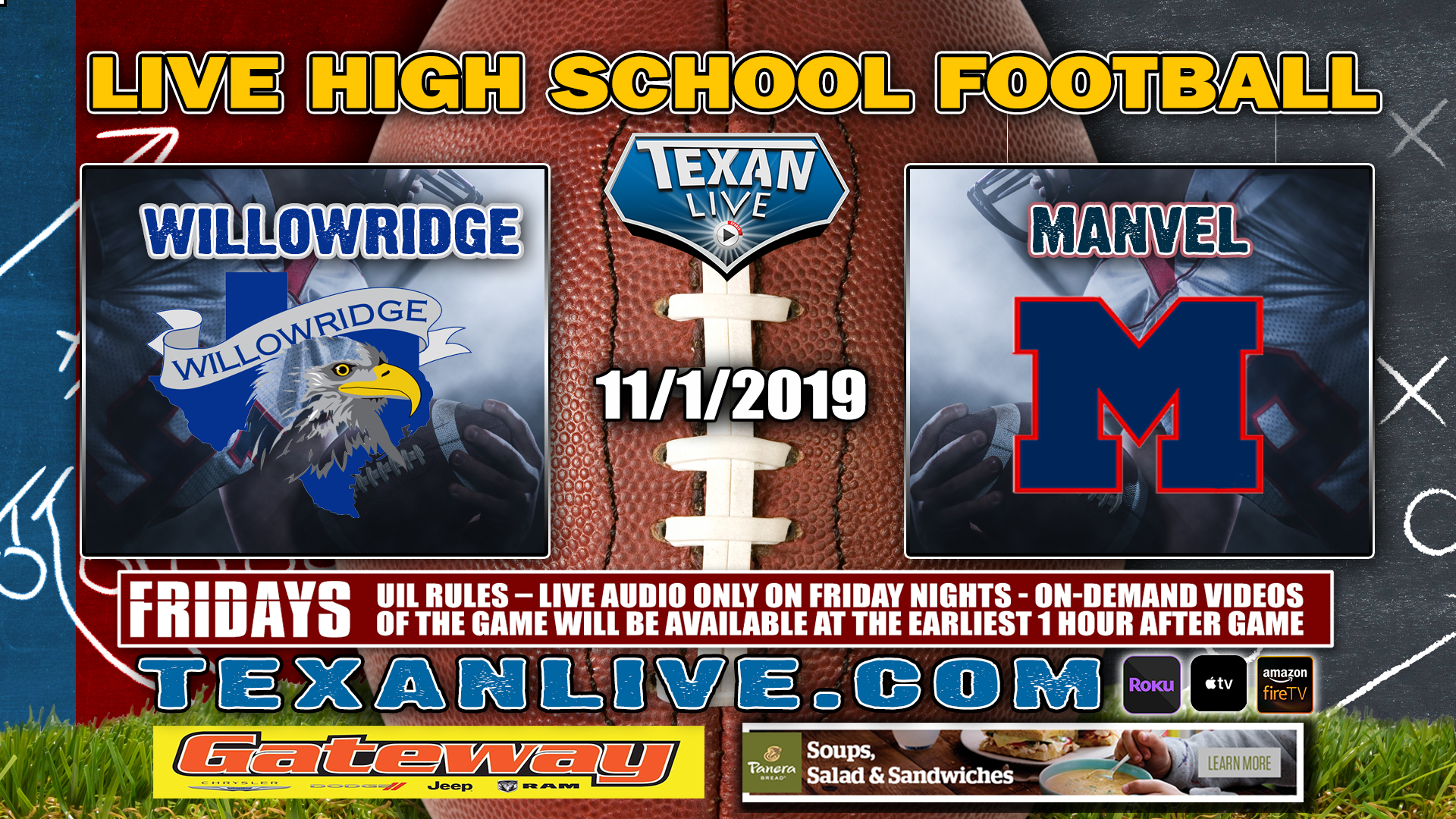 Willowridge vs Manvel - 7:00 PM - 11/1/2019 - Freedom Field