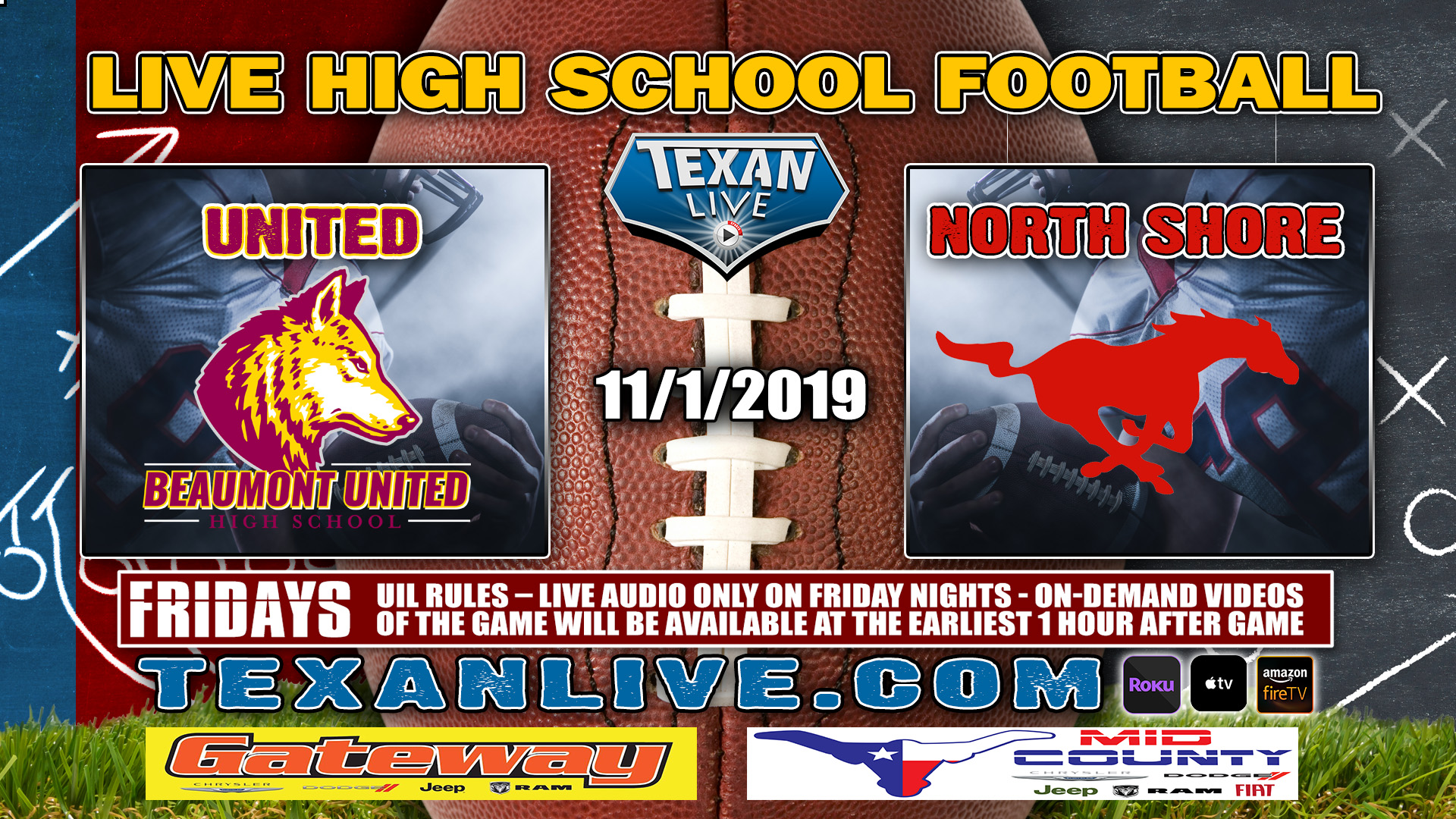 Beaumont United vs North Shore - 7:00 PM -11/1/19 - Football -Galena Park ISD Stadium