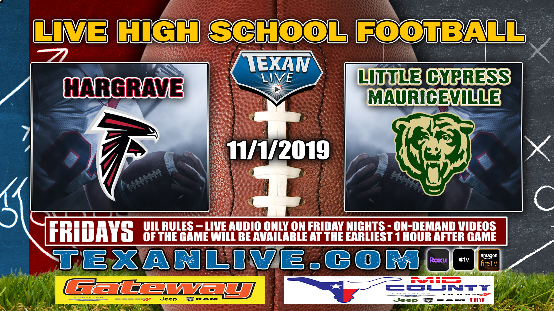 Huffman Hargrave vs Little Cypress Mauriceville - 7:00 PM - 11/1/2019 - Bear Stadium