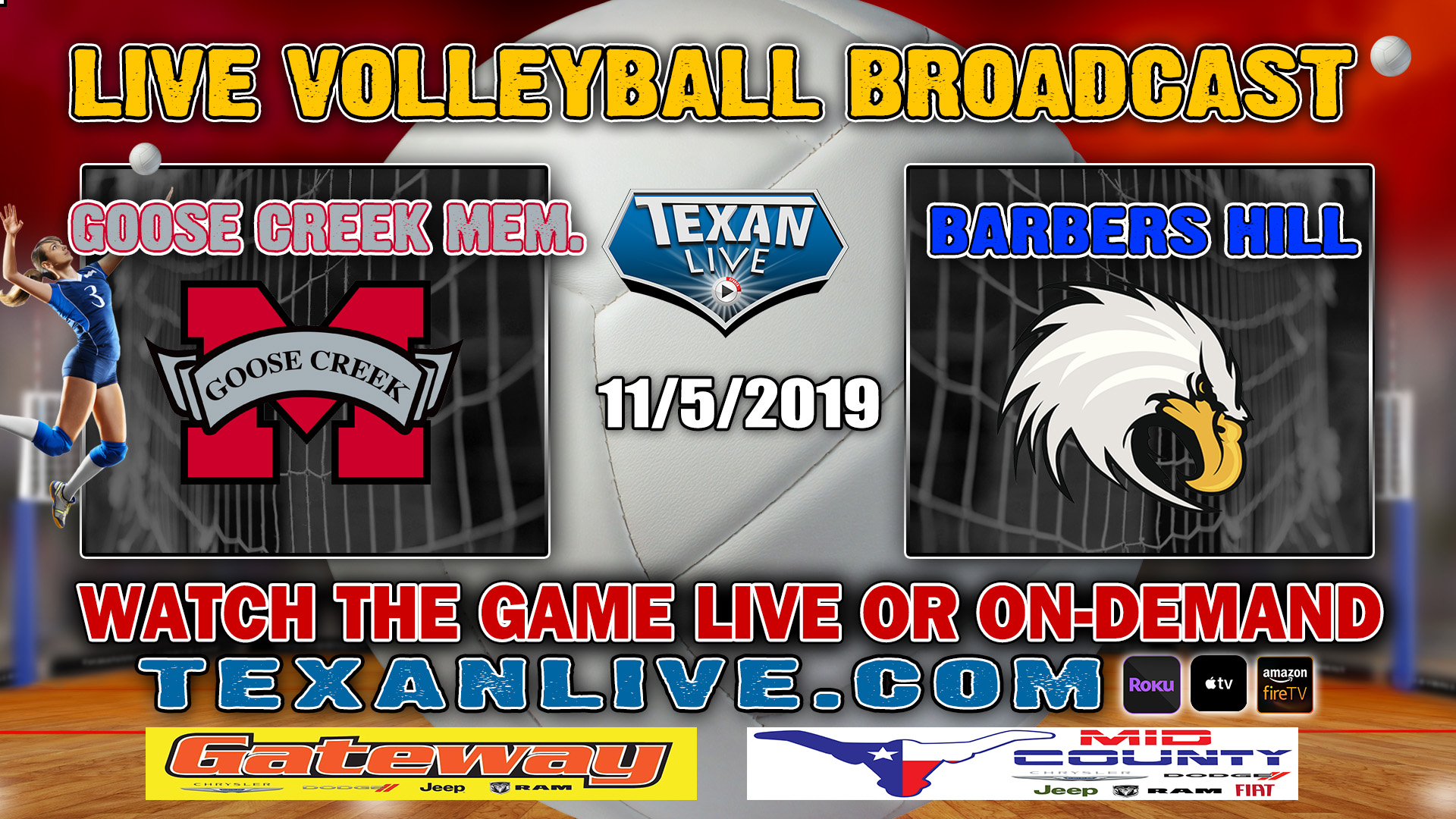 Goose Creek Memorial vs Barbers Hill - 6:00 PM - 11/5/2019 - La Porte HS - Volleyball- Bi-District Playoffs