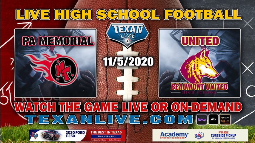 Port Arthur Memorial vs Beaumont United - 11/5/2020 - 7:00PM - Football - Beaumont Memorial Stadium
