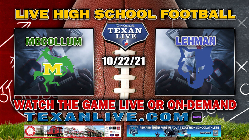 McCollum vs Kyle Lehman – 7:30PM- 10/22/2021- Football – Live from Shelton Stadium
