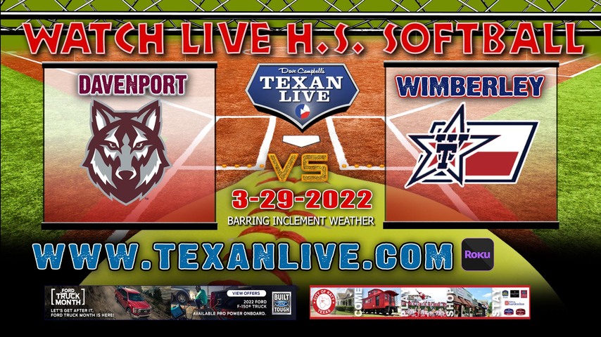 Daveport vs Wimberley - 6pm - 3/29/22 - Wimberley High School - Softball
