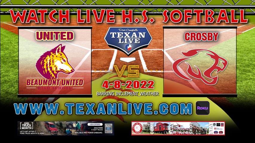 Beaumont United vs Crosby- 6:30PM - 4/8/22 -Crosby High School - Softball