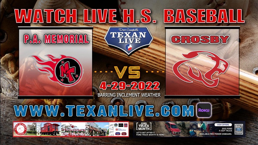 Port Arthur Memorial vs Crosby - 6:30PM - 4/29/22 - Crosby High School - Baseball