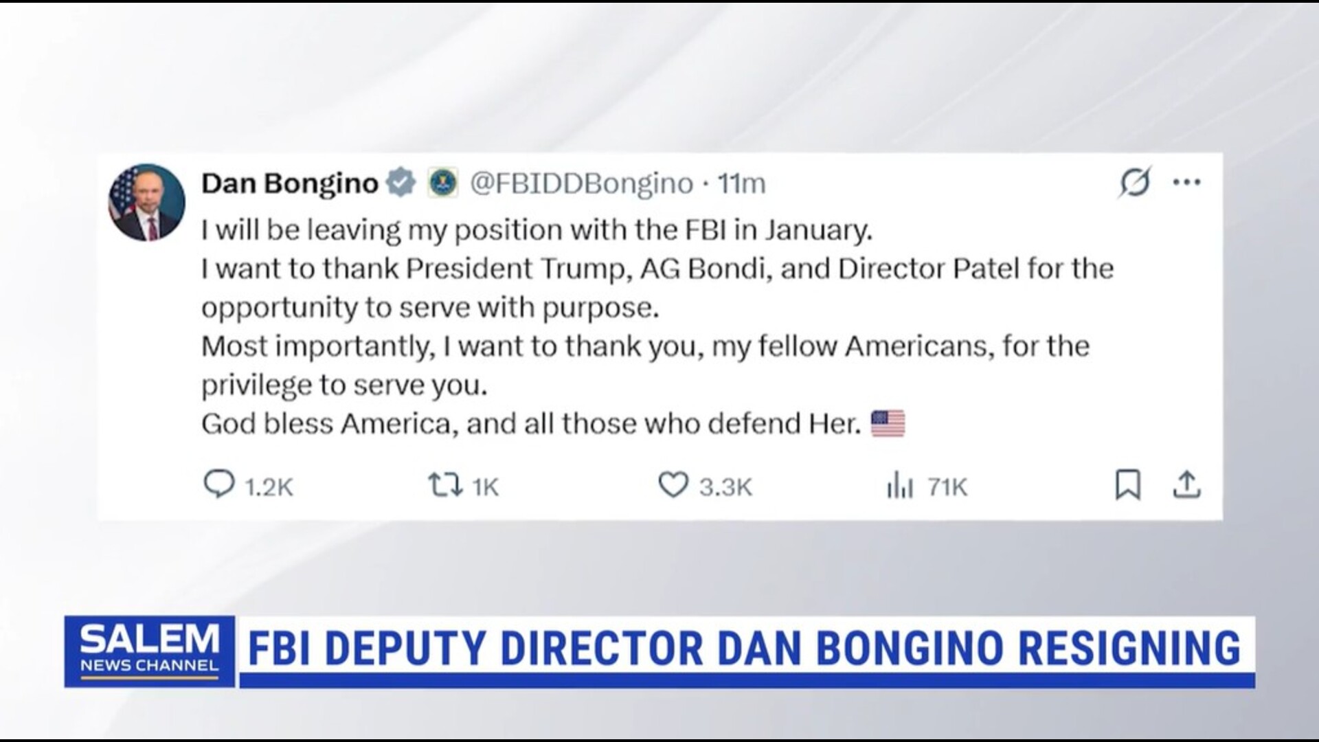 Deputy Director Dan Bongino leaving FBI