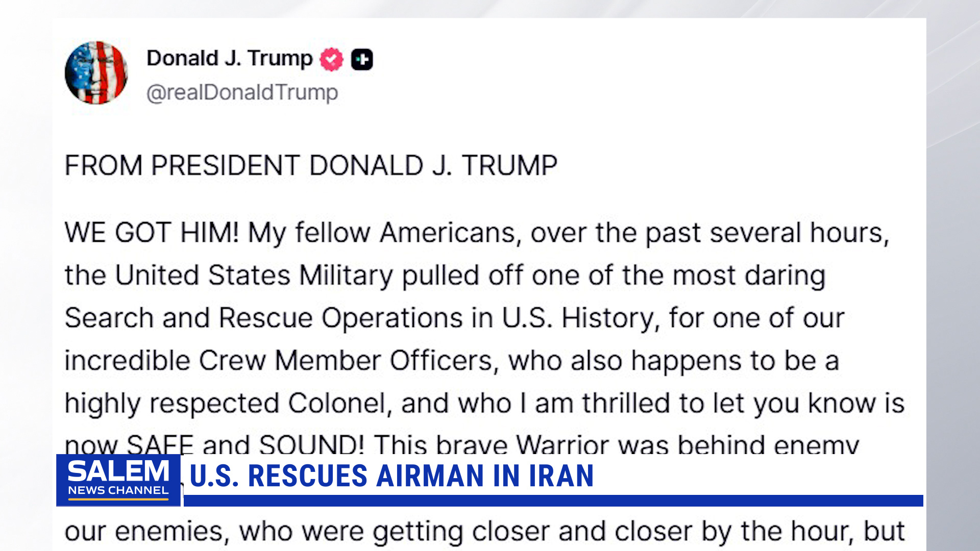 US rescues airman whose F-15 was downed in Iran