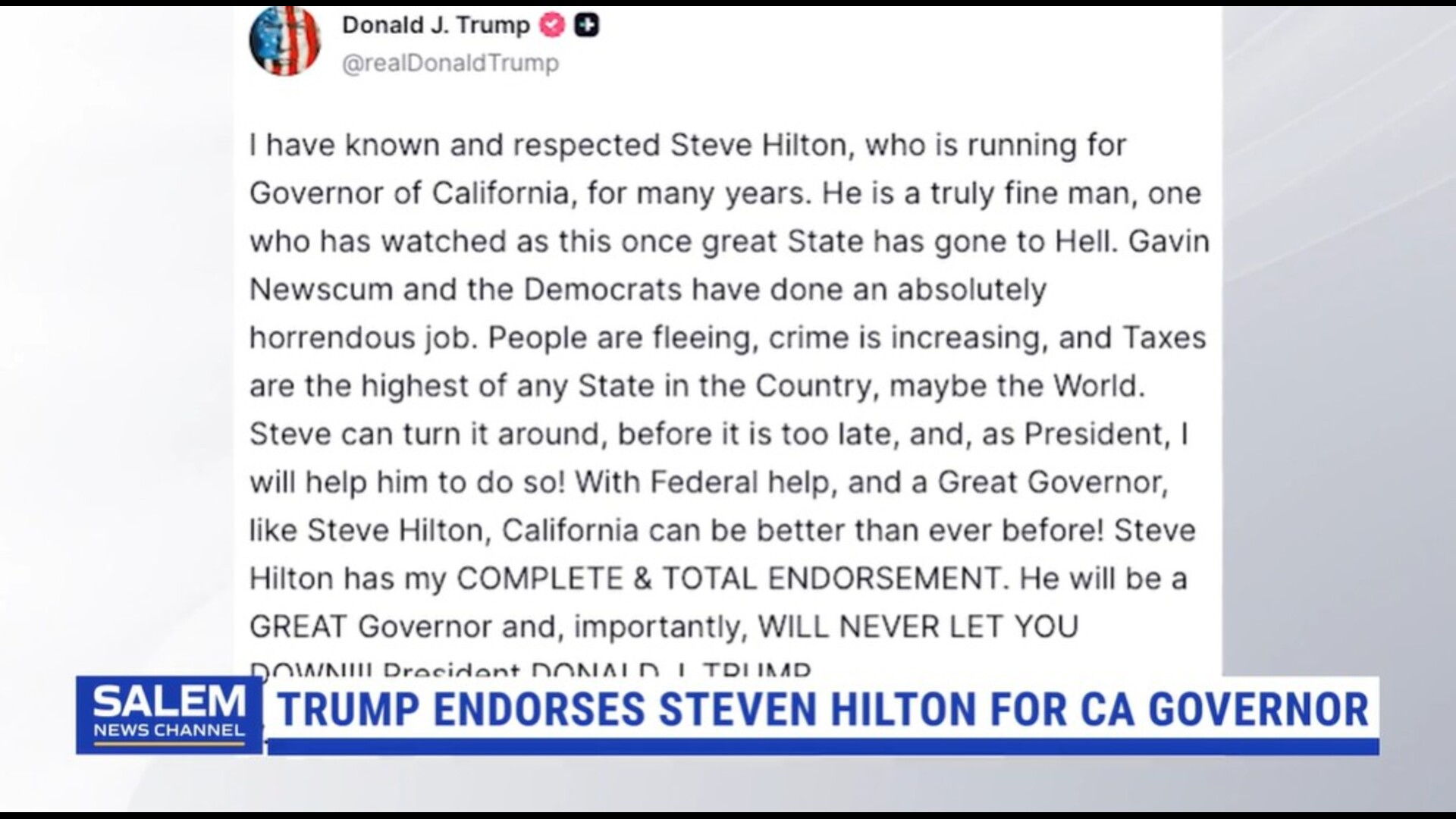 Trump endorses Steven Hilton for California governor