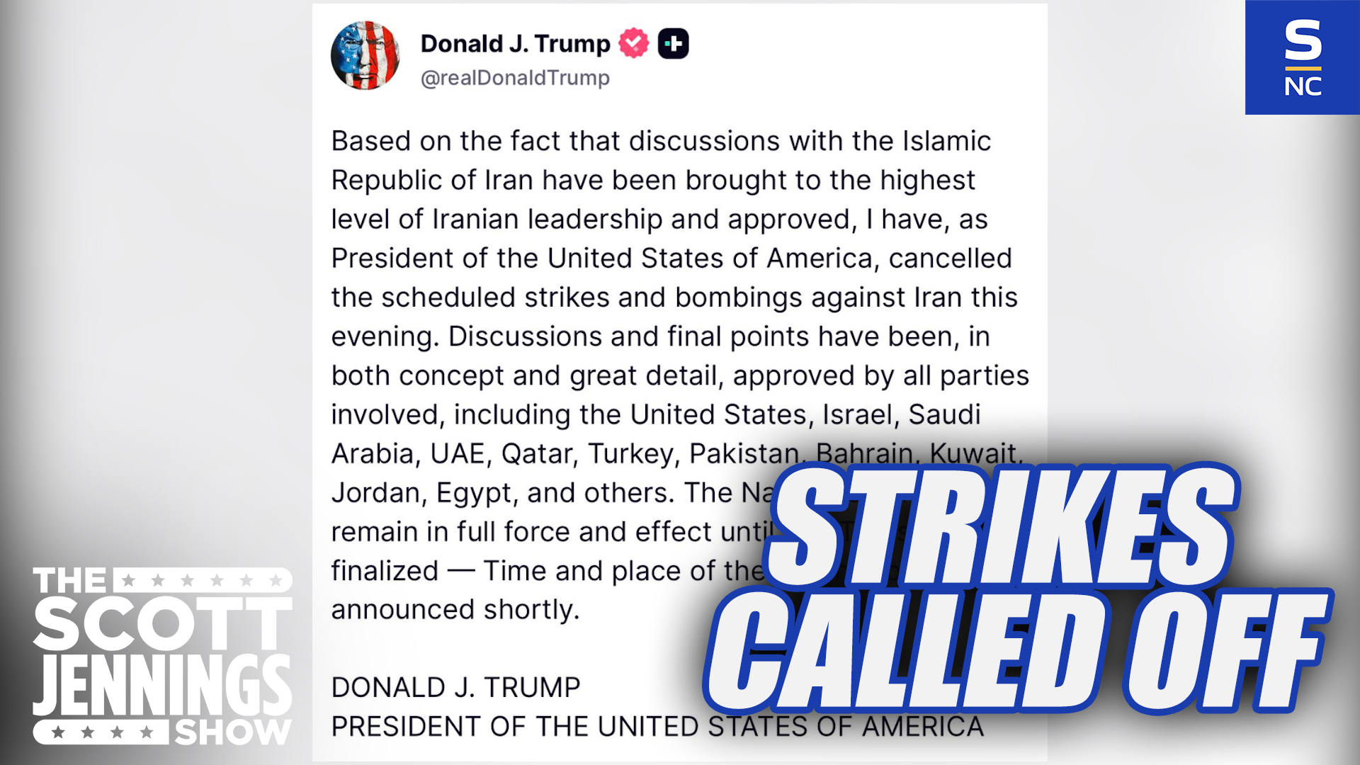 BREAKING: President Trump Calls Off Strikes on Iran